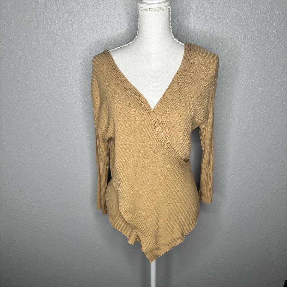 Baranda‎ - Brown gold Ribbed -knit wrap sweater with a deep V-Neck &asymmetrical